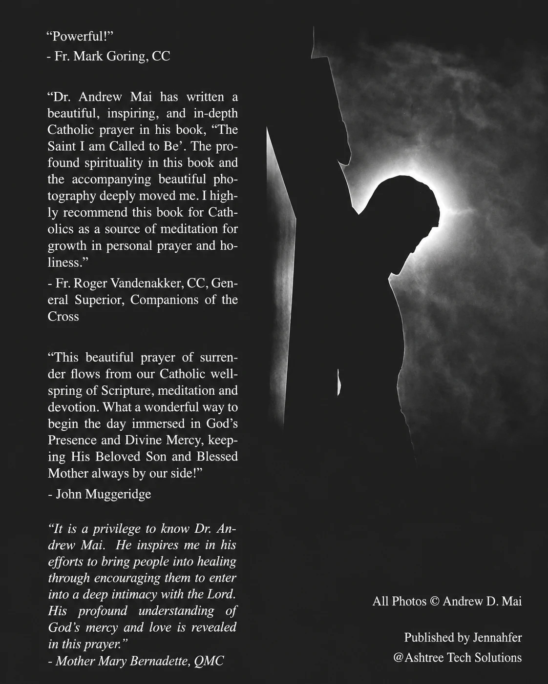 Back cover with the crucifix photograph and endorsements, transcribed below